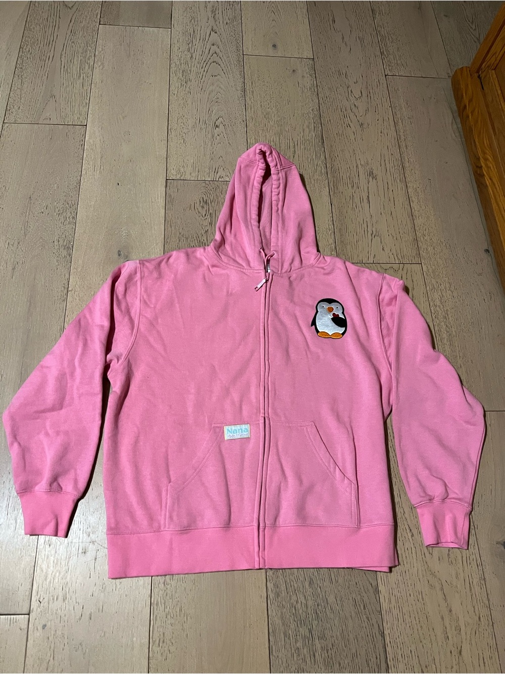 NaNa Pink Hooded Zip Jacket with Penguin Patch